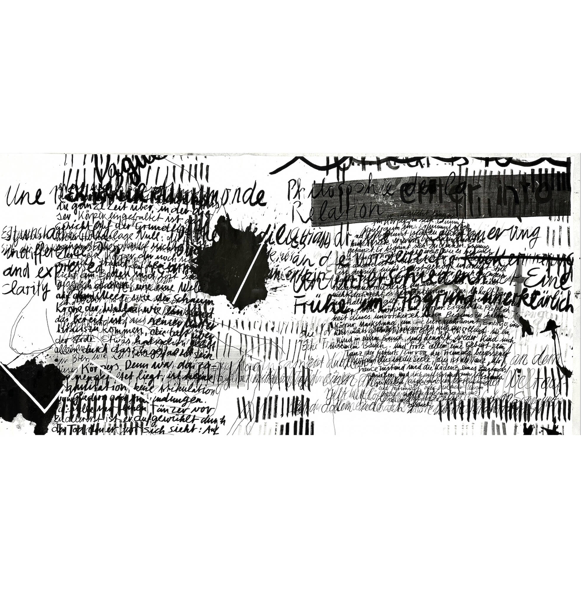 Image:Katja Pudor, Outside and inside at the same time, Ink on canvas, 160cm x320 cm, 2023