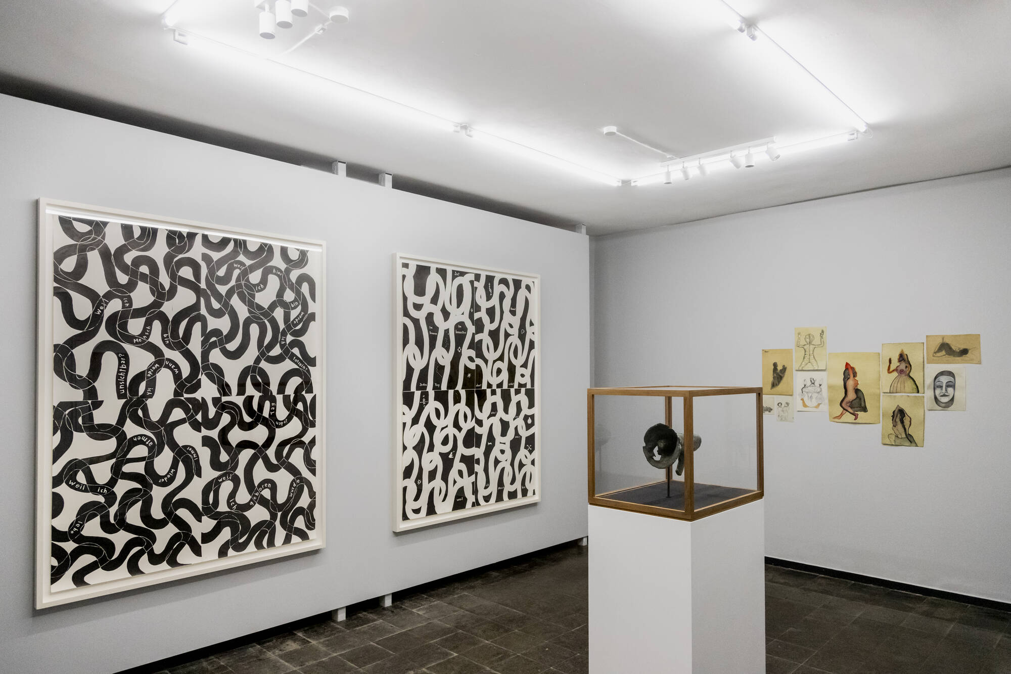Image:from left to right: Martin Assig Liebfrauen Nr 3, 2018, Liebfrauen Nr 4, 2018, John Isaacs, The Architecture of Empathy, 2014,